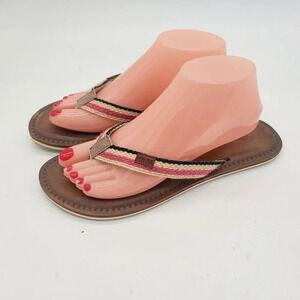 High Tide Women's Tan Pink Black Footwear Sandals Flip Flops size 9